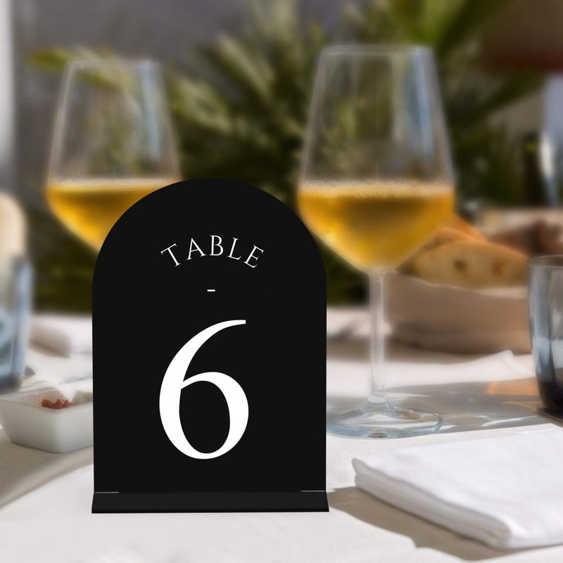 JOYIT Arch Wedding Table Numbers 1-20 with Stands â€“ Double-Sided Printed 5" X 7" Acrylic Table Signs with Black Background White Text, Perfect Acrylic Table Numbers for Wedding Receptions, Parties, Anniversaries, and Events - Image 4