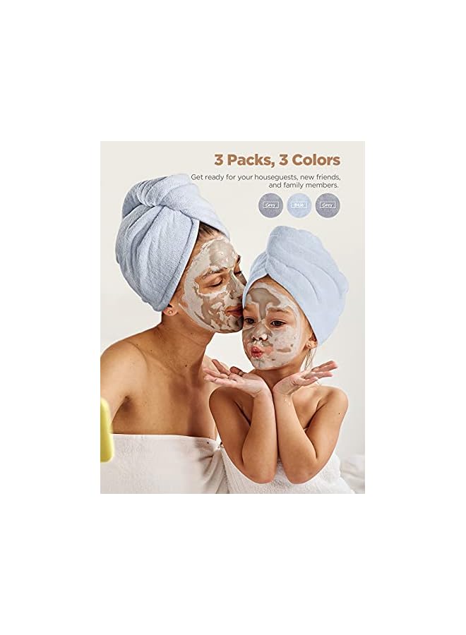 The Bros Microfiber Hair Towel, 3 Packs Hair Turbans for Wet Hair, Drying Hair Wrap Towels for Curly Hair Women Anti Frizz(Grey,Blue,Grey) - Image 4