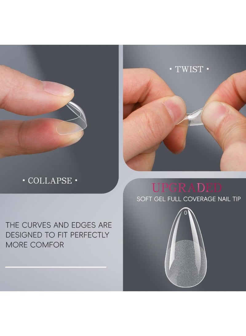 خاجول 500 قطعة أطراف أظافر لوز قصيرة، 12 مقاساً شفافة من مادة الجيل الطري، بسطح ملامس نصف مات، لملمع الجيل أو البودرة الأكريليكية، أظافر صناعية بجودة صالون لنساء محبات التجميل المنزلي - Image 4