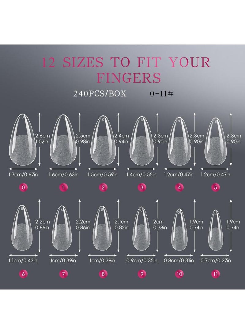 خاجول 500 قطعة أطراف أظافر لوز قصيرة، 12 مقاساً شفافة من مادة الجيل الطري، بسطح ملامس نصف مات، لملمع الجيل أو البودرة الأكريليكية، أظافر صناعية بجودة صالون لنساء محبات التجميل المنزلي - Image 3