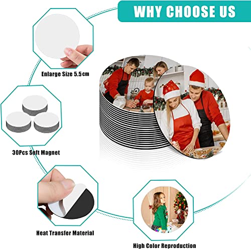 Deekypol Sublimation Magnet Blanks, 30PCS Sublimation Blank Refrigerator Magnets - Personalized Fridge Magnet Sublimation Blanks Products for Kitchen Office Decorative, 5.5x5.5 cm (Round) - Image 3