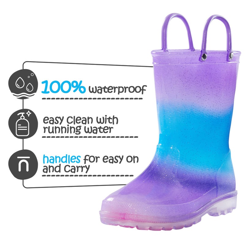 K KomForme Kids Rain Boots, Waterproof Light up Boots with Easy-on Handles - Image 3