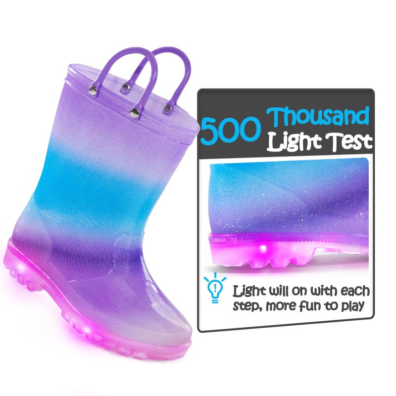 K KomForme Kids Rain Boots, Waterproof Light up Boots with Easy-on Handles - Image 4