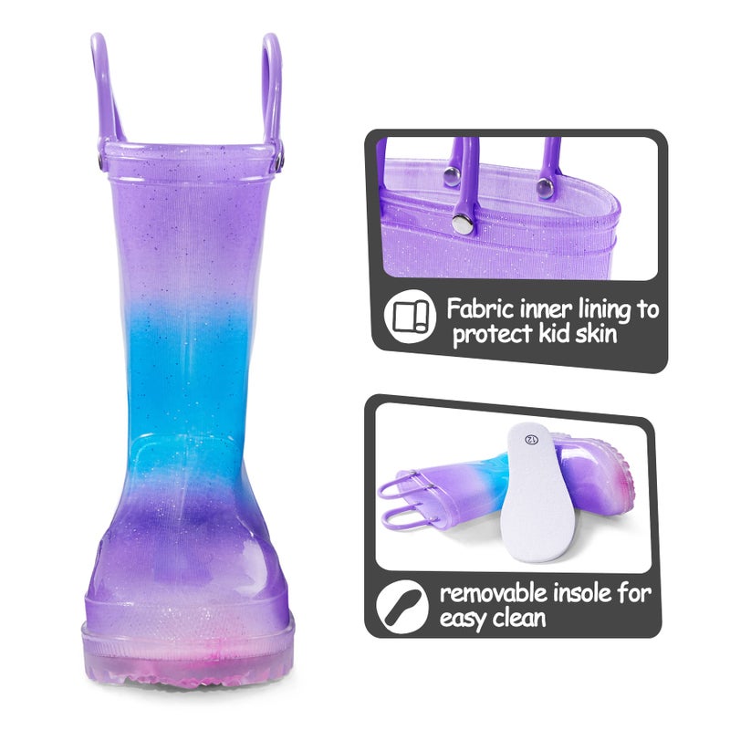 K KomForme Kids Rain Boots, Waterproof Light up Boots with Easy-on Handles - Image 2