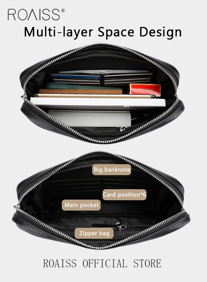 roaiss Men's Business Casual Genuine Leather Clutch Men Large Capacity Soft Cowhide High-End Bag with Handle - Image 3
