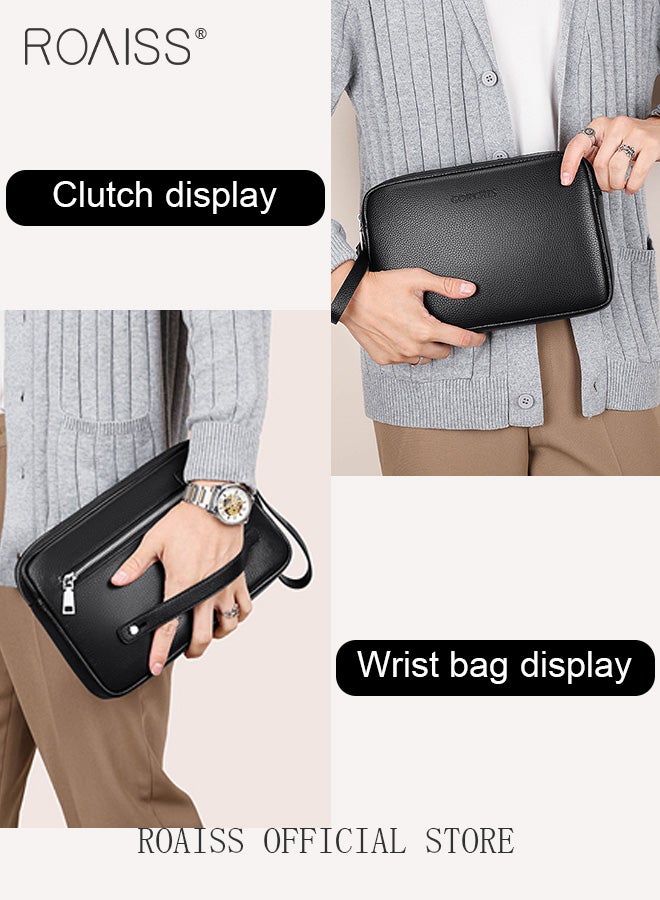 roaiss Men's Business Casual Genuine Leather Clutch Men Large Capacity Soft Cowhide High-End Bag with Handle - Image 4