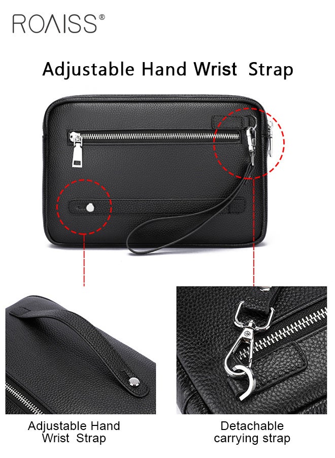 roaiss Men's Business Casual Genuine Leather Clutch Men Large Capacity Soft Cowhide High-End Bag with Handle - Image 5