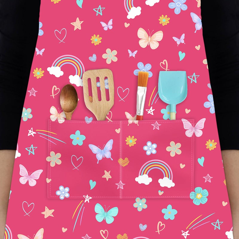 DEABOLAR Kids Chef Hat and Apron, Adjustable Kids Aprons with Pocket Girls Boys Kitchen Toddler Aprons for Cooking Baking - Image 5