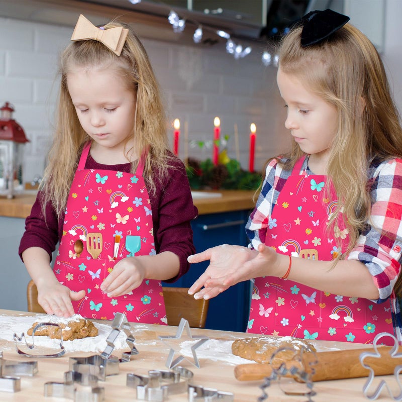 DEABOLAR Kids Chef Hat and Apron, Adjustable Kids Aprons with Pocket Girls Boys Kitchen Toddler Aprons for Cooking Baking - Image 4