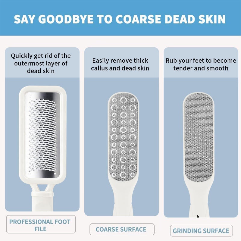 Fu Store 2 Pack Foot Files Callus Remover Stainless Steel Foot Rasp and Dual Sided Feet File Professional Scrubber Pedicure Tools Premium for Feet Care Remove Hard Skin, White - Image 2