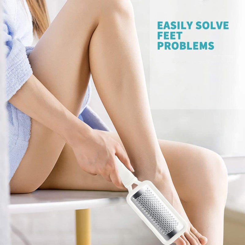 Fu Store 2 Pack Foot Files Callus Remover Stainless Steel Foot Rasp and Dual Sided Feet File Professional Scrubber Pedicure Tools Premium for Feet Care Remove Hard Skin, White - Image 3