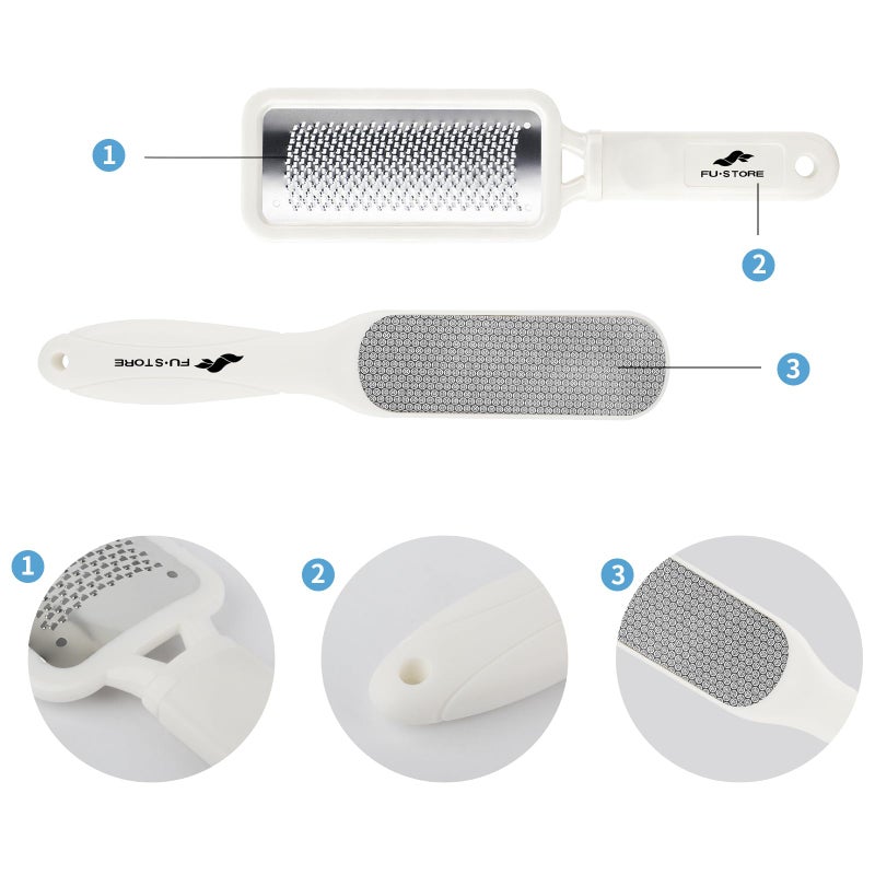 Fu Store 2 Pack Foot Files Callus Remover Stainless Steel Foot Rasp and Dual Sided Feet File Professional Scrubber Pedicure Tools Premium for Feet Care Remove Hard Skin, White - Image 5