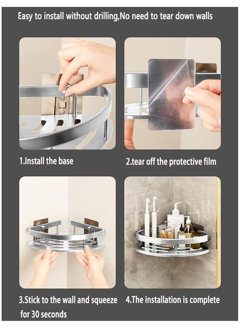 Beauenty Shower Caddy Corner, Bathroom Corner Shower Shelfs, 2-Pack Removable Storage Bathroom Organizer, No Drilling Adhesive Bathroom Storage Basket, Wall Mounted Bathroom Basket Shelf (Silver) - Image 5