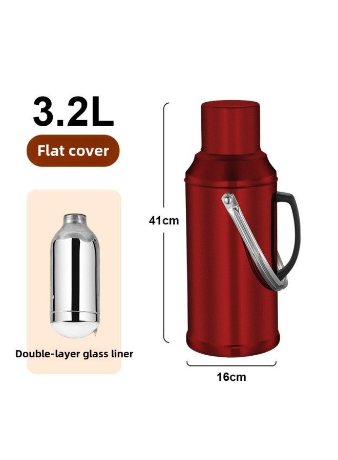 Stainless Steel Thermos Household Student Thermos Bottle Thermos Commercial Restaurant Hotel Large Capacity Thermos Bottle Thermos-Color:3.3l (8 Lbs) Flat Cover All Red-Capacity:[wu Nian Warranty, High-end Anti-fingerprint] - Image 1