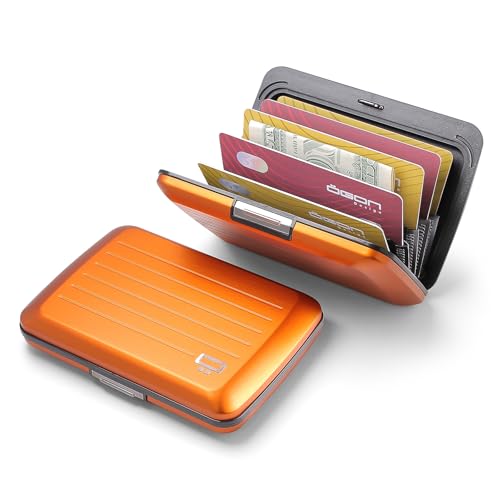 ÖGON -DESIGNS- Aluminum card holder with metal lock, RFID protection against fraud and demagnetization, compact wallet, Smart Case OSLO model (Aluminum Orange) - Image 2