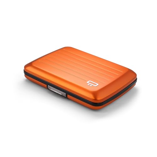 ÖGON -DESIGNS- Aluminum card holder with metal lock, RFID protection against fraud and demagnetization, compact wallet, Smart Case OSLO model (Aluminum Orange) - Image 1