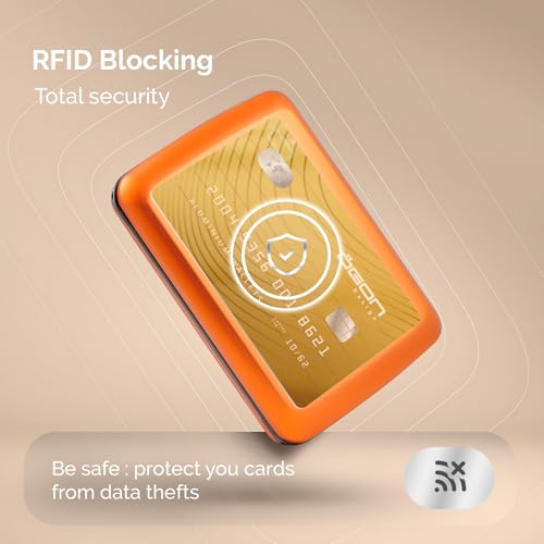 ÖGON -DESIGNS- Aluminum card holder with metal lock, RFID protection against fraud and demagnetization, compact wallet, Smart Case OSLO model (Aluminum Orange) - Image 5