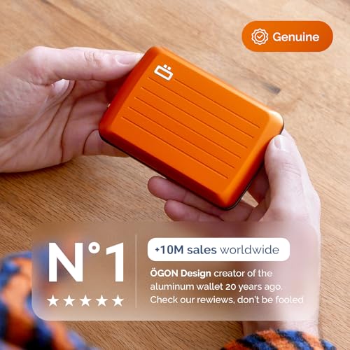 ÖGON -DESIGNS- Aluminum card holder with metal lock, RFID protection against fraud and demagnetization, compact wallet, Smart Case OSLO model (Aluminum Orange) - Image 3