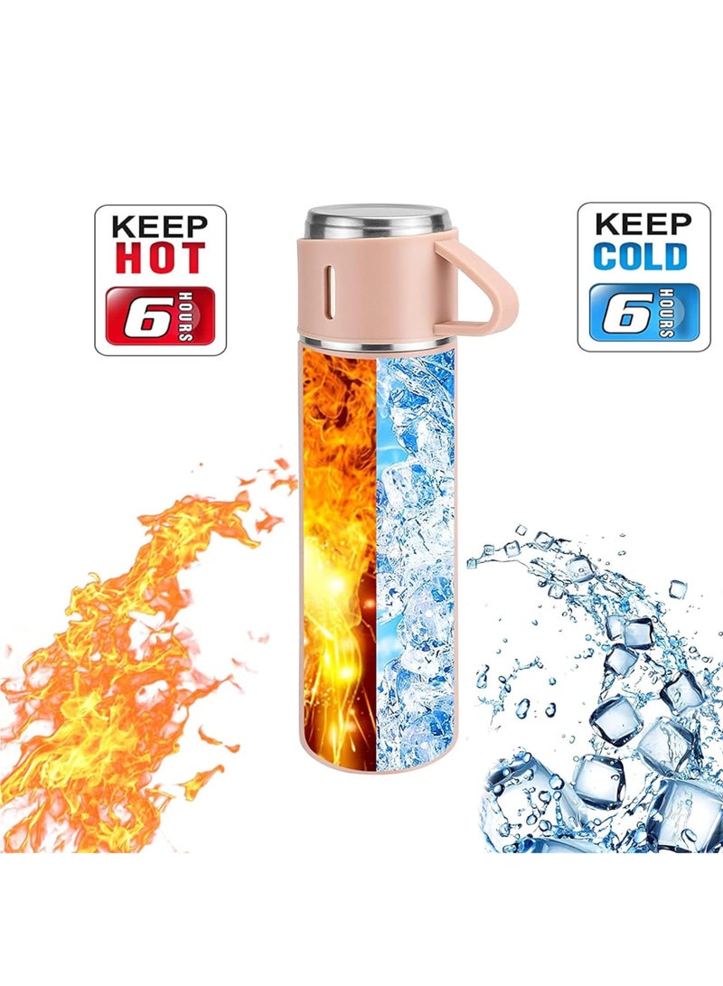 ميكسد الفولاذ المقاوم للصدأ فراغ قارورة الترمس مع 2 أكواب الفولاذ المقاوم للصدأ مع سيليكون مقبض - Image 3