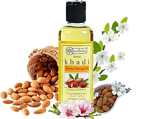 KHADI RISHIKESH Khadi Rishikesh Herbal Almond Massage Oil For Full Body Muscle Relaxation Skin LighteningBrightening Remove Acne Moisturizer SLS PRABEN FREEUNISEX420MLWITH MAKEUP BLENDER FREE - Image 1