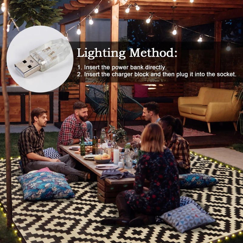 SAND MINE Reversible Mats with Led Strip Lights, Plastic Straw Rug, Modern Area Rug, Large Floor Mat for Outdoors, Patio, Backyard, Deck, Picnic, Camping, Black & Beige, 8' x 10' - Image 5