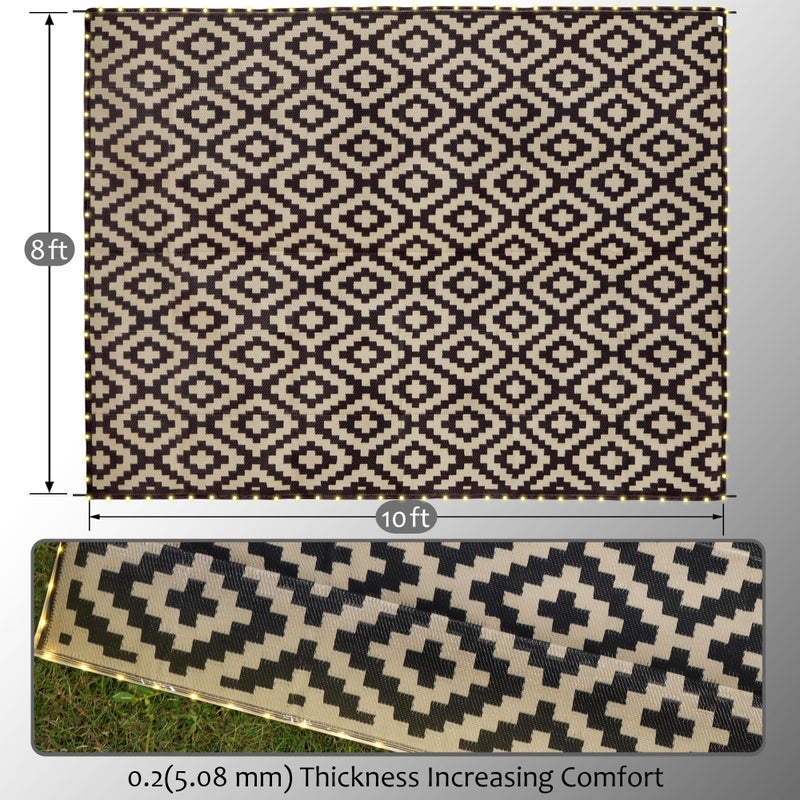 SAND MINE Reversible Mats with Led Strip Lights, Plastic Straw Rug, Modern Area Rug, Large Floor Mat for Outdoors, Patio, Backyard, Deck, Picnic, Camping, Black & Beige, 8' x 10' - Image 3