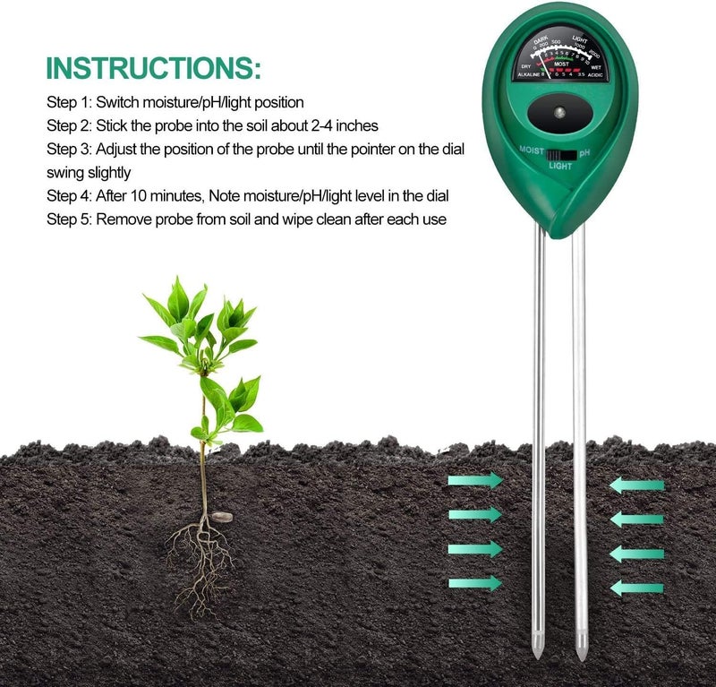 iPower iPower 3in1 Soil MoisturepHLight Meter Soil Test kit for Indoor  Outdoor Use Suitable for House Plants Garden Lawn Farm - Image 4