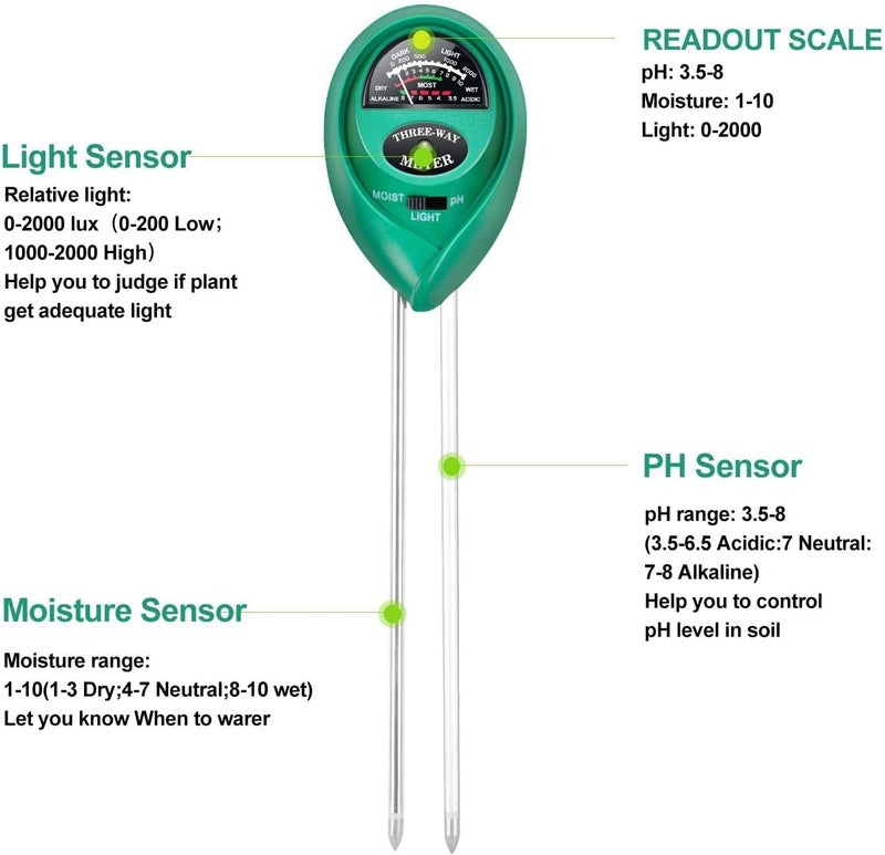 iPower iPower 3in1 Soil MoisturepHLight Meter Soil Test kit for Indoor  Outdoor Use Suitable for House Plants Garden Lawn Farm - Image 3