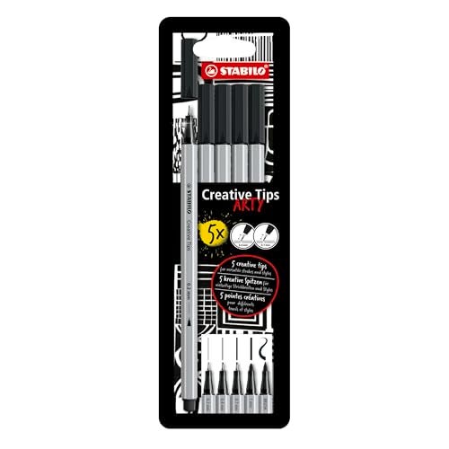 STABILO Fine Multi Liner Set Creative Tips Â– Arty Â– Pack Of 5 Â– Black - Image 1