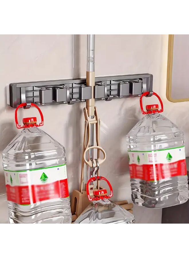 Heavy Duty Grey Metal Mop And Broom Holder With Adjustable Hooks Wall Mounted Storage - Image 5