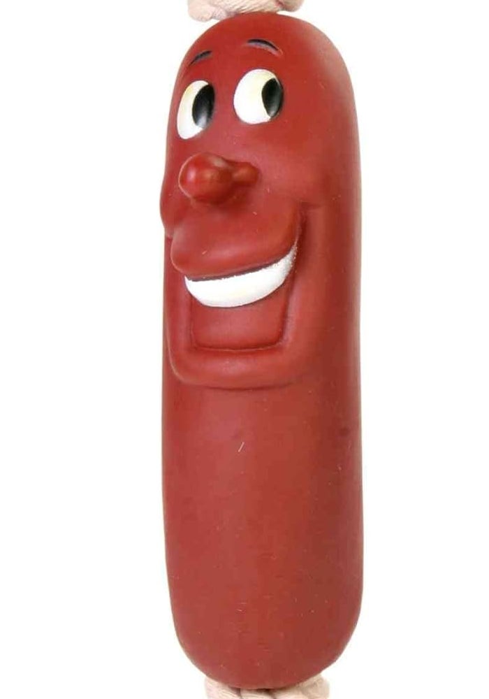 Trixie Vinyl Sausage on a Rope Dog Toy