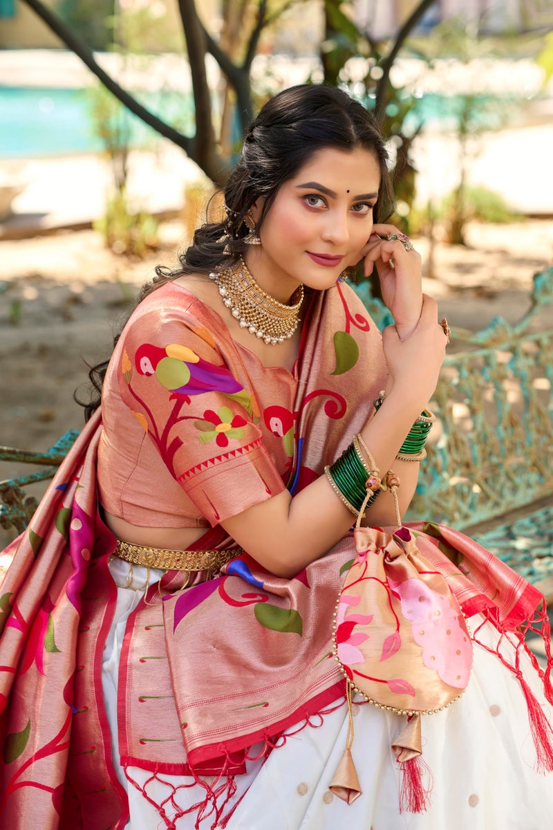 LooknBook Art Jacquard Silk With Weaving Zari Work Lehenga Choli (White) - Image 5