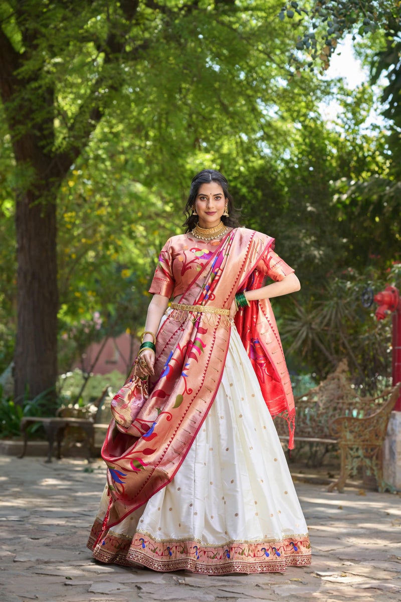 LooknBook Art Jacquard Silk With Weaving Zari Work Lehenga Choli (White) - Image 4