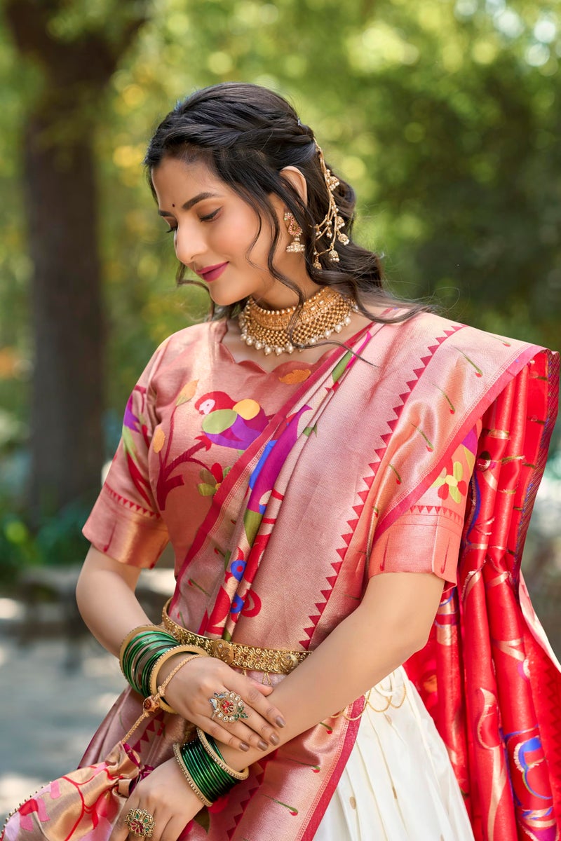 LooknBook Art Jacquard Silk With Weaving Zari Work Lehenga Choli (White) - Image 3