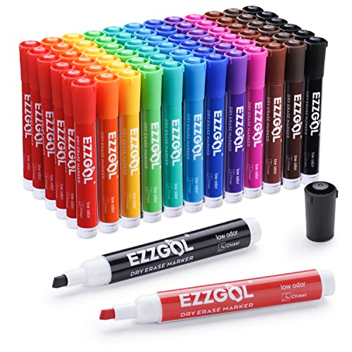 Ezzgol Dry Erase Markers Bulk, 72 Pack, 12 Colors Whiteboard Markers, Chisel Tip Dry Erase Markers Perfect for Writing on Dry Erase Whiteboard Mirror Glass for School, Office or Home - Image 1