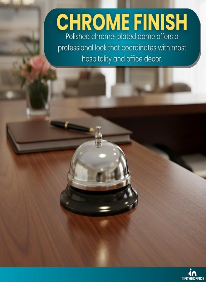 1InTheOffice Call Bell, 3/8" Desk and Counter Service Bell for Reception, Hotels, Restaurants, Schools & Offices, Chrome Design, 4 Pack - Image 4