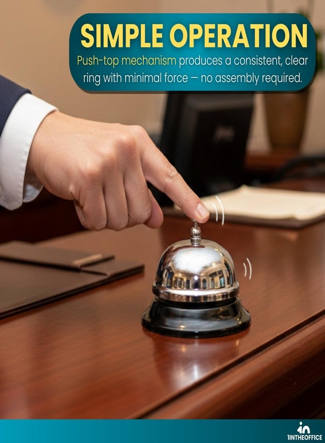 1InTheOffice Call Bell, 3/8" Desk and Counter Service Bell for Reception, Hotels, Restaurants, Schools & Offices, Chrome Design, 4 Pack - Image 5