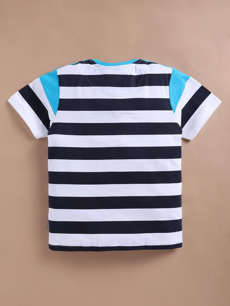 Bumchums Rupa Bumchums Casual Regular Fit Half Sleeve Round Neck T-Shirt for Kids, Boys, Striped Printed, Teal Blue, 10 Years - 11 Years - Image 4