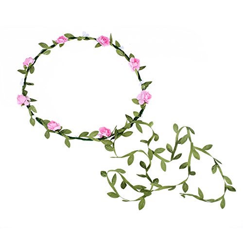 AWAYTR 2Pcs Fashion for Bohemian Style Wedding Bride Bridal Headdress Floral Flower Garland Headwear Headbands (Cream white+pink) - Image 3