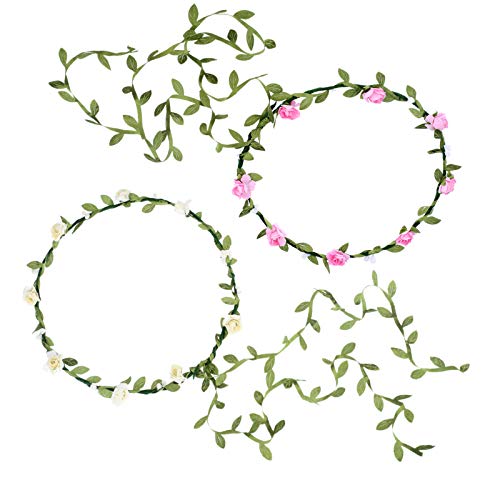 AWAYTR 2Pcs Fashion for Bohemian Style Wedding Bride Bridal Headdress Floral Flower Garland Headwear Headbands (Cream white+pink) - Image 1