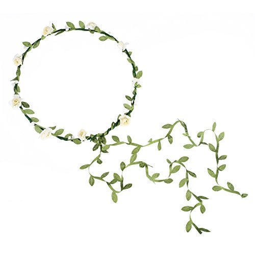 AWAYTR 2Pcs Fashion for Bohemian Style Wedding Bride Bridal Headdress Floral Flower Garland Headwear Headbands (Cream white+pink) - Image 4