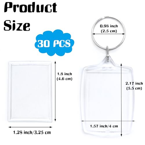 Baaxxango 30 pcs Acrylic Photo Frame Keyring,2.16 x 1.5 Inch/5.5 x 4 cm Personalized Keychains,Clear Picture Keychain as Gift,Suit for Artwork - Image 2