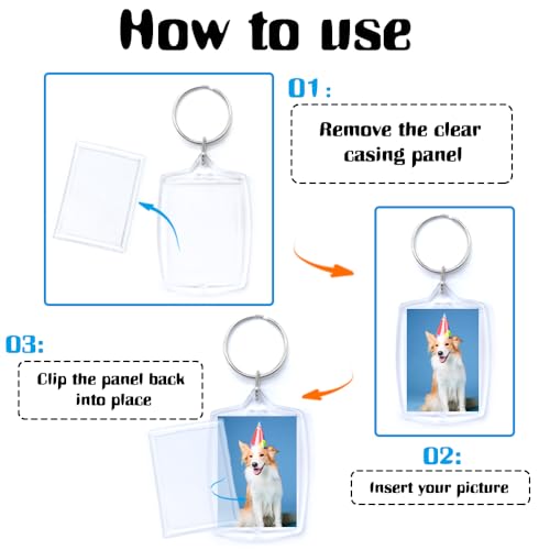 Baaxxango 30 pcs Acrylic Photo Frame Keyring,2.16 x 1.5 Inch/5.5 x 4 cm Personalized Keychains,Clear Picture Keychain as Gift,Suit for Artwork - Image 3
