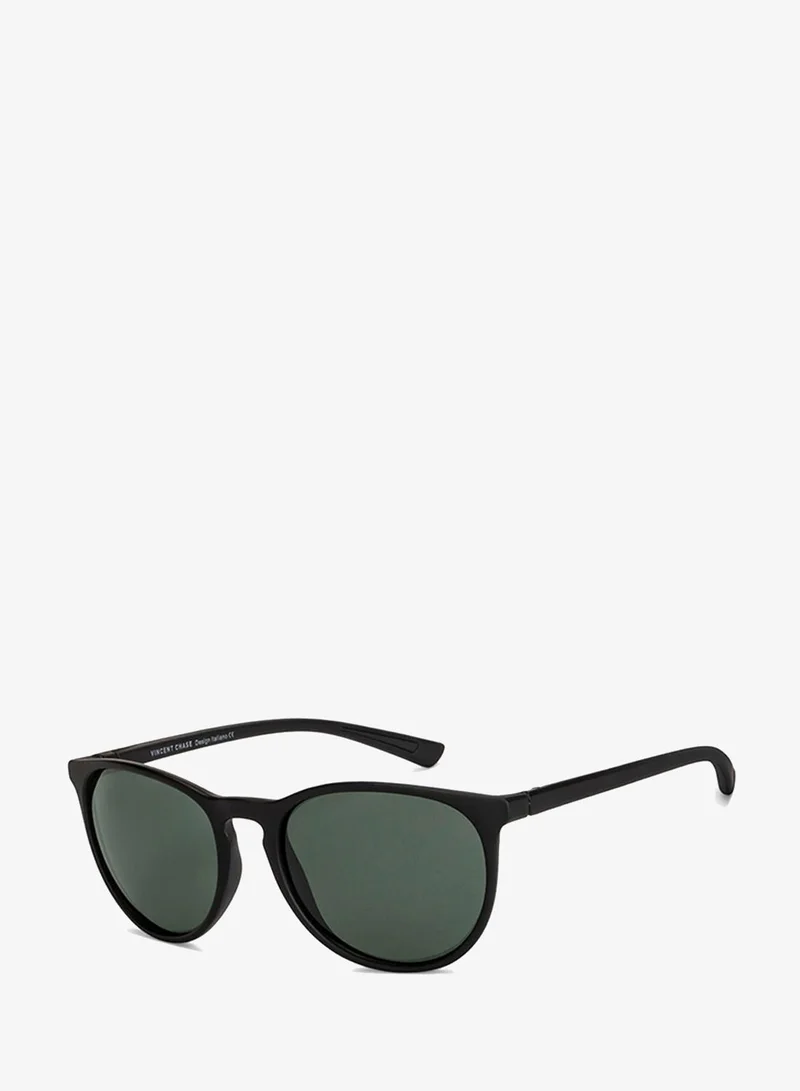 VINCENT CHASE VINCENT CHASE EYEWEAR By Lenskart | Full Rim Round Branded Latest and Stylish Sunglasses | Polarized and 100% UV Protected | Men & Women | Large | VC S14460 (Color:-Black)-Pack of 1