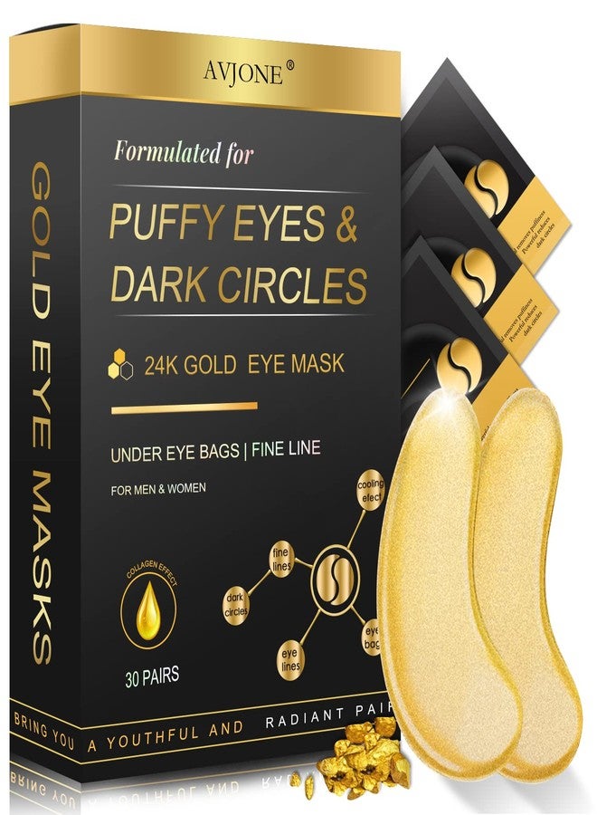 AVJONE 24K Gold Under Eye Patches, Collagen Eye Masks for Dark Circles and Puffiness, Eye Patches for Women Puffy Eyes, Revitalizes and Refreshes Your Skin - 30 Pairs - Image 1