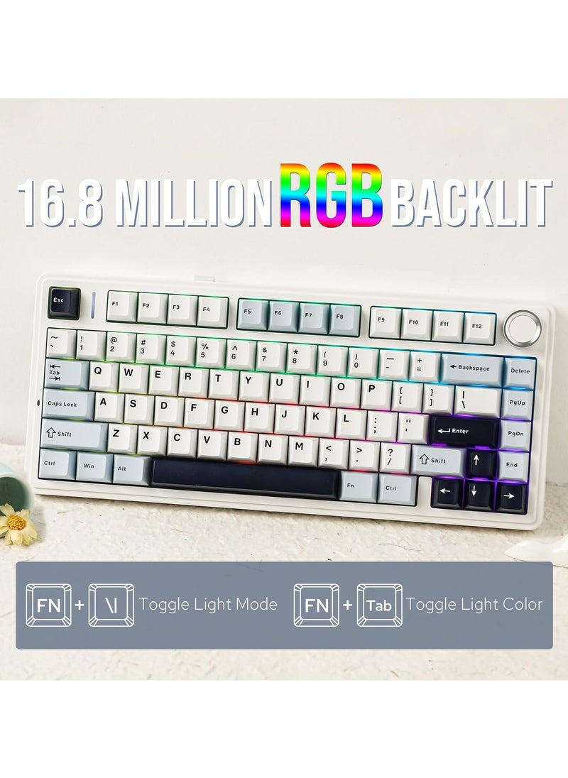 AULA - AULA F75 Wireless Mechanical Gaming Keyboard – 75% Compact Gasket Mount – Tri-Mode Bluetooth 5.0/2.4G/USB-C – Hot-Swappable LEOBOG Reaper Switches – RGB Backlit – Long Battery Life – Ultra-Fast Response for PC/Mac – (Light Blue) - Image 1