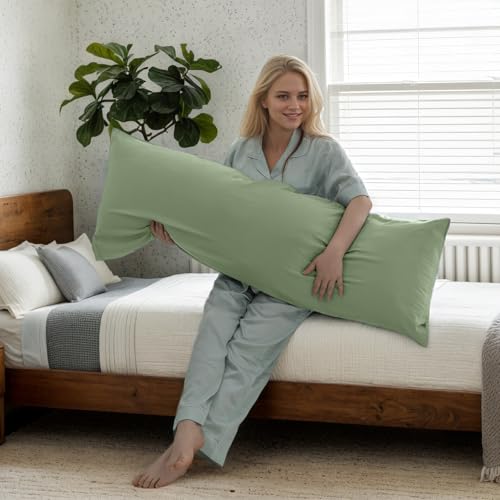 TELUS Body Cooling Pillow Cases Cover, Bamboo Rayon Green Body Pillowcases with Zipper Closure, Cool and Breathable Pillow Case for Hot Sleepers and Night Sweats, 20x54 inches - Image 3