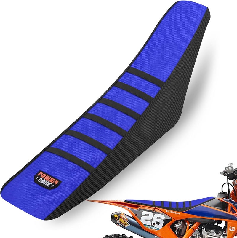 MCHMFG Universal Ribbed Dirt Bike Seat Cover - Black-Blue - Image 1