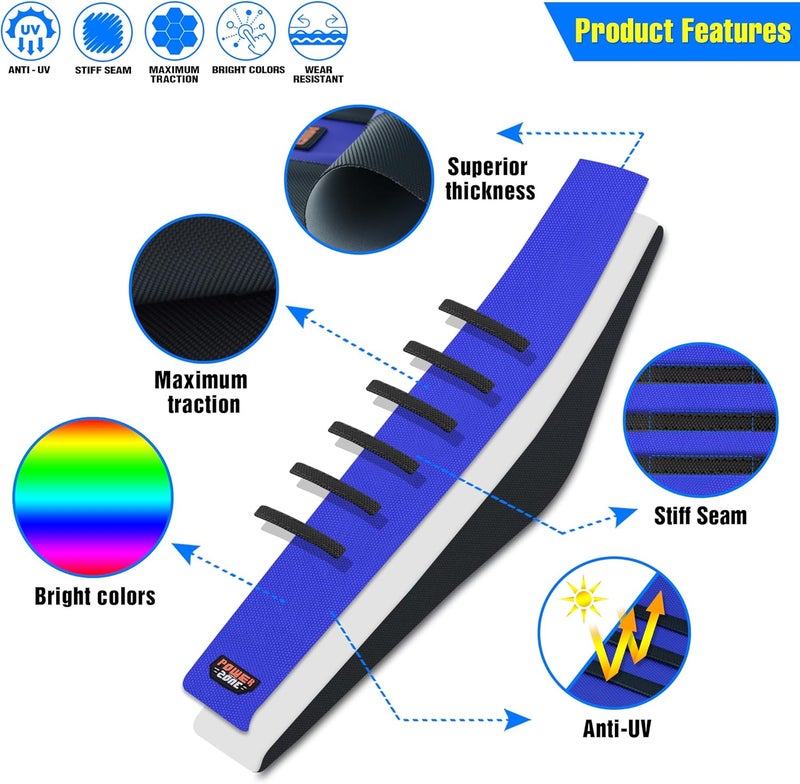 MCHMFG Universal Ribbed Dirt Bike Seat Cover - Black-Blue - Image 2