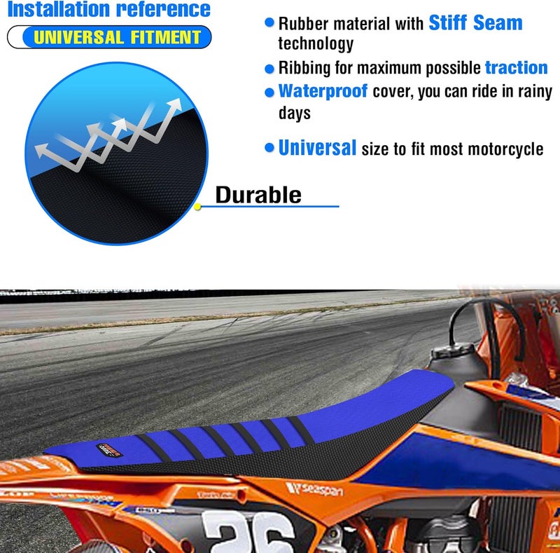 MCHMFG Universal Ribbed Dirt Bike Seat Cover - Black-Blue - Image 5